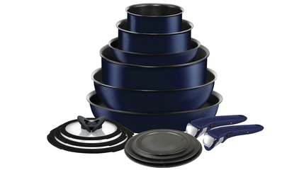 11 pcs Navy Blue Nonstick Copper Ceramic Coated Cookware Set Pots