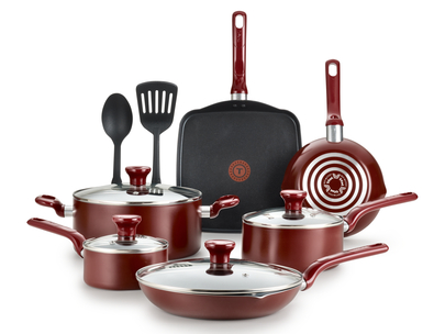 T-Fal Easy Care 20-Piece Nonstick Cookware Set, Thermospot - Red
