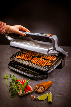 T-fal OptiGrill Stainless Steel Electric Grill 4 Servings 6 Automatic  Cooking Modes, Intelligent grilling rare to well-done 1800 Watts Nonstick